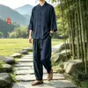 Conjunto de Camisa y Pantalones de Algodón y Lino para Hombre Estilo Chino Nuevo Verano 2026, Traje Tang con Cuello de Botones, Conjunto Casual de Dos Piezas