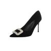 Sapatos Pretos de Salto Alto com Strass de Luxo Leve para Mulheres 2026 Nova Coleção de Primavera Elegantes Bico Fino Salto Agulha Confortáveis para os Pés