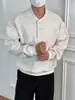 Estilo Americano Retro Alta Calidad Cleanfit Doble Botonadura Cuello Henry Sudadera para Hombre Primavera y Otoño Caja Corta Amplia Top Moderno