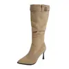 2026 Nuevas Botas Altas Melard Otoño/Invierno Punta Fina Tacón Alto Hasta la Rodilla Caña Ancha de Moda Talla Grande Botas Largas para Mujer
