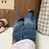 Jeans Retro Americanos Scimitar Pequeños para Mujer, de Cintura Alta, Holgados, Pantalones de Pierna Ancha Adelgazantes, Pantalones Rectos de Caída Larga hasta el Suelo