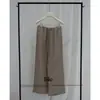 Calça de Linho Wide-Leg Bie Relaxed Estilo Old Money para Mulheres, Calça Casual Emagrecedora, Calça Longa Vintage com Cordão e Cintura Elástica