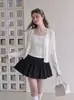 Cárdigan de punto de encaje blanco con protección solar para mujer, estilo coreano de verano, suave y versátil, para llevar sobre un vestido tipo camisola, camisa fina de aire acondicionado