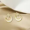 Pendientes de Perla Coreanos de Alta Gama 2026, Aguja de Plata Estilo Vintage Chanel, Diamante Multicolor Estrella de Ocho Puntas, Pendientes de Botón, Venta al por Mayor