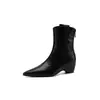 Botines cortos de piel genuina para mujer con aumento interno de altura, nuevo estilo otoño e invierno, punta fina, cierre de cremallera trasera, tacón medio, botines cortos ajustados para mujer