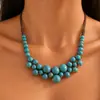 Collar de Cuentas Redondas de Cerámica Multicolor Estilo Bohemio Cuerda Tejida a Mano Cadena para Clavícula con Cuentas de Color Contrastante