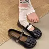 Zapatos Mary Jane de punta redonda con pliegues, piel genuina, suela suave, cómodos para los pies, zapatos de corte bajo de una sola pieza, nuevo modelo 2026, zapatos planos de piel para mujer
