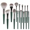 Conjunto de Pincéis de Maquiagem Green Cloud com 14 Peças, Pincel para Blush, Ferramentas de Beleza, Pincel para Base para Iniciantes, Pincel para Sombra, Conjunto Completo para Contorno
