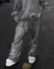 Moda otoño e invierno estilo nuevo patrón de diamantes de imitación pantalones casuales de pierna recta sudadera con capucha de manga larga gótica hip-hop callejera