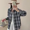 Camisa Feminina de Manga Longa com Bolso, Gola, Estilo Retro Americano, Versátil, Xadrez, Primavera, Transfronteiriça da Amazon