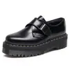 Zapatos Bajos de Cuero con Suela Gruesa y Hebilla para Mujer 1461 Transfronterizos, Piel Genuina, Estilo Británico, Casual, Estudiante, Suela de Plataforma de Grosor Medio