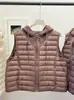 26 Otoño/Invierno Nuevo Estilo Europeo Chaleco de Plumas con Capucha de Canalé Oversize 90% Plumón de Pato Blanco Sin Mangas Abrigo Cálido
