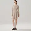 26 Vestido Suéter Longo de Malha A-line de Caxemira Cintura Marcada Francês Moda Outono/Inverno Manga Longa Quente