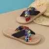 Sandalias Planas de Tira Cruzada de Verano para Mujer, Chanclas de Exterior con Suela de Paja Imitación, Chanclas de Playa para Vacaciones Tallas Grandes de Comercio Exterior