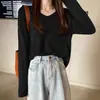 Suéter de Punto Holgado de Manga Larga Estilo Coreano Relajado para Mujer en Otoño e Invierno, Top Suave y Dulce con Cuello en V