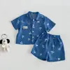 Conjunto de Estilo Festivo para Bebé 2026 Nuevo Verano Niños Elegante Estilo Coreano Camisa Estampada Pantalones Cortos Infantiles Conjunto de Dos Piezas