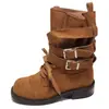 Botas Martin de suela gruesa versátiles con hebilla para mujer, nuevo estilo de verano, estilo británico, elegantes botas de motociclista retro de media pantorrilla, botines para mujer