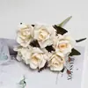 Artificial vintage 6 cabezas otoño lichi rosa estilo europeo flores artificiales color otoño para decoración de sala de estar y mesa de comedor, arreglo floral de boda