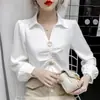 Camisa de manga larga con cuello polo estilo coreano, nueva para Primavera y Otoño 2024, diseño para mujer, nicho, retro, estilo occidental, camisa versátil, moda