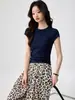 Camiseta Base de Algodón Puro Peinado de 40 Hilos, Cuello Redondo Pequeño, para Mujer, Manga Corta, Nuevo Estilo de Verano, Simple y Versátil, Top Ajustado
