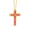 Collar Colgante Cruz Llama Incrustada con Diamantes Color Arena Oro Fuerte Puzuo, Cadena Clavicular de Lujo Ligero Nicho Gama Alta