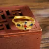 Anillo Ajustable Estilo Palacio con Diseño de Goteo de Aceite de Oro de Arena Vietnamita, Tallado Auspicioso, Suministro Directo del Fabricante, Electrochapado, Color Duradero, Venta al por Mayor