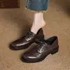 Zapatos Pequeños de Cuero para Viajar Estilo Británico para Mujer Suela Suave Tacón Medio Tacón Grueso Cuero Suave Zapatos de una Sola Capa Sin Pies Zapatos de Trabajo talla grande 41 a 43