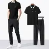 Comercio Exterior Casual Camiseta de Seda de Hielo Estilo Papá para Hombre Nueva Camisa Polo Versátil Transfronteriza de Manga Corta Conjunto Deportivo de Verano