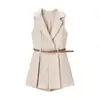 Comércio Exterior Transfronteiriço Roupas Femininas Primavera 2026 Estilo Europeu e Americano Vestido Plissado Sem Manga com Gola de Terno e Cinto para Mulheres B71170