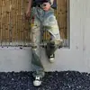 Jeans Rasgados Lavado Sucio Desgastado Vintage Americano Hombres Calle Alta Canalla Diseño Atractivo Corte Navaja Patchwork Salpicadura Microcampana Pantalones Largos Modernos