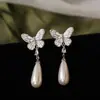 Pendientes de Perla Mariposa Francesa Suaves 2024 Nuevos Retro Elegantes Pendientes de Alto Nivel Pendientes Mujer