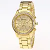 Venda Quente Transfronteiriça Moda Cravejado de Diamante Três Olhos Digital Geneva Pulseira de Aço Elegante Relógio Feminino Relógio de Quartzo Atacado