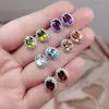 Pendientes de botón de topacio olivino amatista citrino granate plata s925 incrustados pendientes clásicos Diana