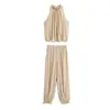 ZR Comercio Exterior Transfronterizo 2026 Nuevo Conjunto de Moda Europea y Americana para Mujer con Cuentas, Top de Tirantes Estilo Burbuja + Pantalones de Farol