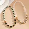 Colar Europeu e Americano Transfronteiriço com Strass, Pérolas Bordadas Ovais, Corrente de Clavícula Estilo Corte Retrô, Acessório de Colar Exquisito e Versátil para Mulheres