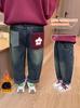 Pantalones de Mezclilla Suave con Forro de Felpa para Niñas para Otoño e Invierno, Ropa de Invierno Casual Engrosada para Niños, Ropa Exterior Elegante para Bebés