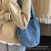 Bolsa Tote Casual Jeans para Mulheres 2026 Nova de Grande Capacidade com Bordado Alça de Ombro Moda de Nicho para o Dia a Dia Bolsa Grande