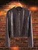 Chaqueta de Cuero Corta Estilo Coreano Completamente Curtida al Vegetal para Mujeres Petites, Chaqueta de Cuero de Primavera con Cuello Alto, Chaqueta Biker Casual
