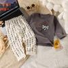 Conjunto de Pijama para Niños y Niñas, Ropa de Dibujos Animados para Aire Acondicionado, Ropa de Casa para Bebé de Algodón Puro, Pantalones de Manga Larga Estilo Coreano para Niños Pequeños y Medianos