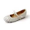 Sapatilhas Femininas de Pele de Ovelha com 5cm de Altura Interna Aumentada, Bico Redondo, Estilo Francês com Laço e Lantejoulas, Boca Rasa, Adequadas para Combinar com Vestidos, Sapatilhas Ballet Planas