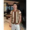 Cardigan Camisa de Punto Texturizado Color Block Estilo Old Money Ligeramente Maduro para Hombre Camisa de Manga Corta Transpirable Fresca para el Verano