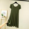 Vestido de manga curta modal fino estilo coreano de verão saia plissada de comprimento médio feminino com gola redonda saia grande saia base tamanho grande