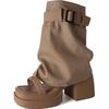 Sandálias de salto alto abertas, elegantes e versáteis, para uso externo, primavera de 2025, novas sandálias, salto grosso, sola grossa, calças da moda, botas