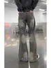 Jeans de Mezclilla Lavada Color Gris Ahumado para Hombre, Temporada de Primavera, para Personas Altas, Alargan las Piernas, Estilo Americano, Corte Recto, Pantalones Ligeramente Acampanados