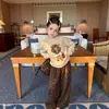 Roupa de Outono para Meninas: Top Estampado Manga Longa Estilo Retro Coreano e Calça Casual Wide-Leg Elegante com Estampa de Leopardo para Crianças