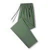 Calças Pretas de Secagem Rápida no Atacado, Calças de Seda Gelada, Calças Casuais Finas de Verão, Calças Esportivas Largas Elásticas de Jogger, Tamanho Grande