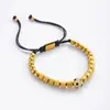 Pulseira de Corda Tecida Ajustável Hip Hop Masculina Coroa de Cobre Retrô Europeia e Americana Contas de Abacaxi de Aço Titânio Galvanizado a Vácuo