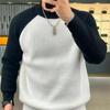 Otoño e Invierno Nuevo Suéter de Contraste de Manga Raglán para Hombre Suelto Cuello Redondo Moda Marca Espesado Base Interior Casual Suéter Tejido