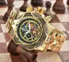 Reloj de Cuarzo para Hombre INVI 2021 Esfera Grande Agujas Redondas Corona en Espiral Dorada