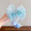 Presilha de Cabelo com Véu de Laço Infantil Vestido de Princesa Daminha Sessão de Fotos de Aniversário Acessórios de Cabelo Presilha de Cabelo Borboleta Super Fada Acessórios de Cabeça para Meninas